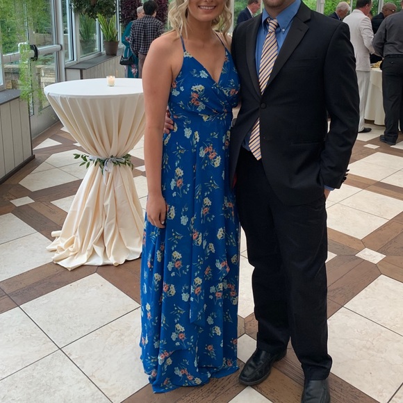 ROYAL BLUE FLORAL PRINT SURPLICE MAXI DRESS. SizeS - Picture 4 of 4